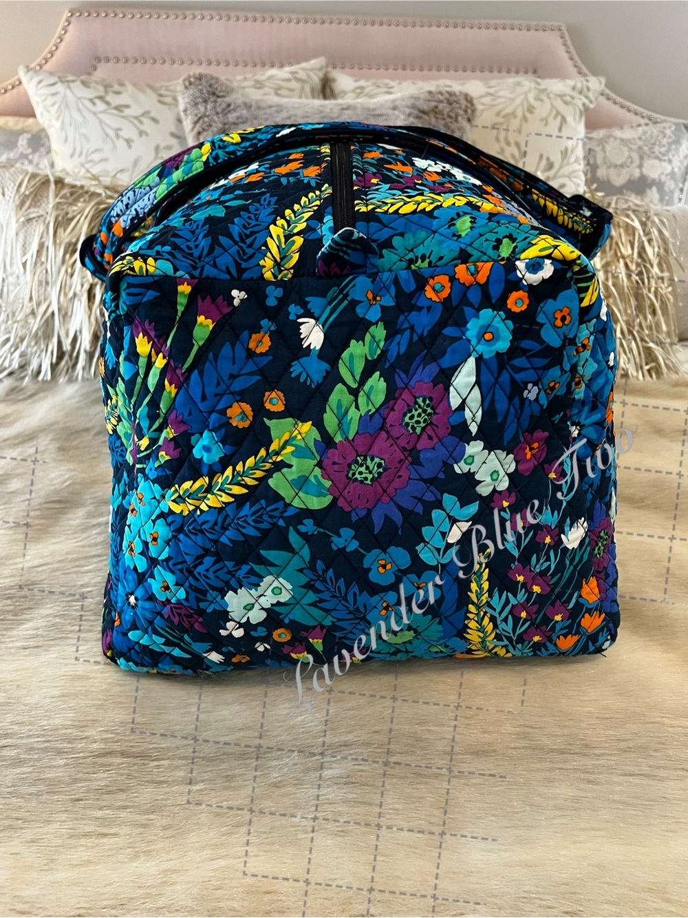 VERA BRADLEY Midnight Floral 2013 XL Duffle Bag Navy Turquoise Lightweight Y2K - Picture 10 of 15